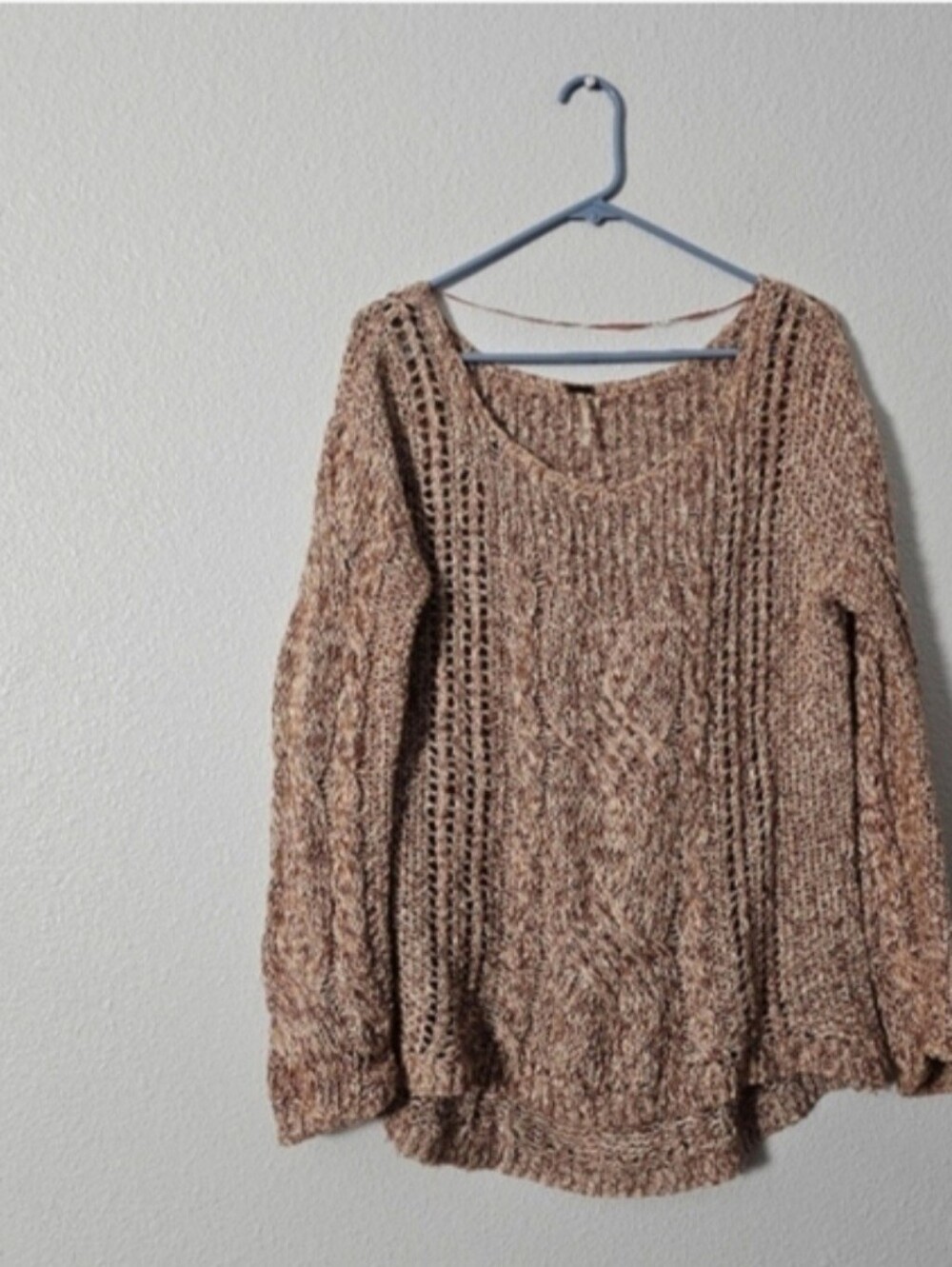 Free People Marled Beige Cable Knit Sweater Sz M